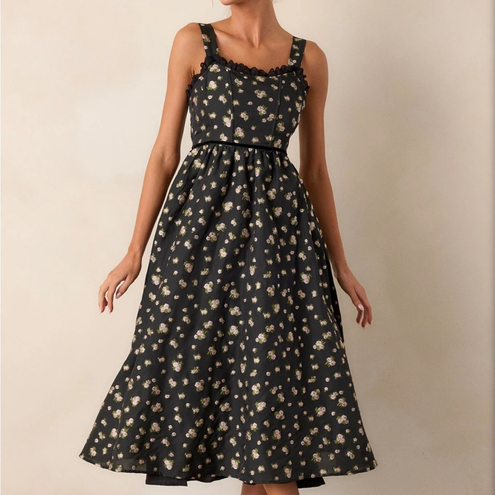 Red Dress Boutique Black Floral Midi Dress